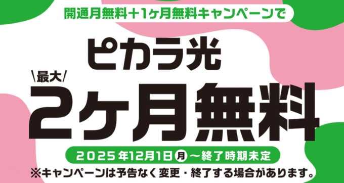 ピカラ光 キャンペーン2カ月無料