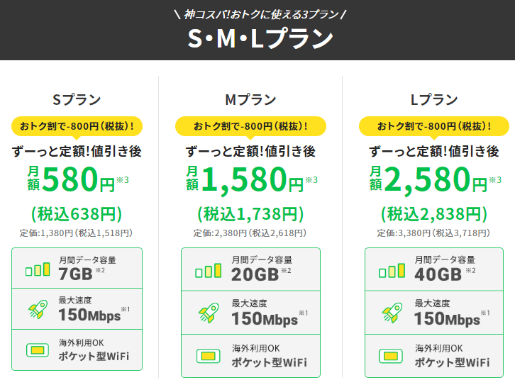 どんなときもWiFi　クラウドWiFi　SMLプラン