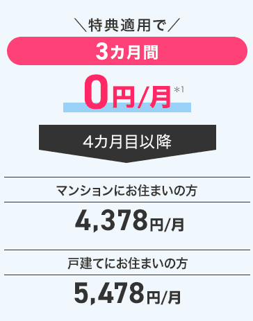 ビッグローブ光1ギガの月額料金3ヶ月間無料特典