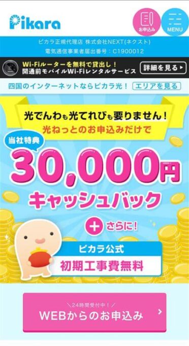 ピカラ光代理店NEXT申し込みフォーム